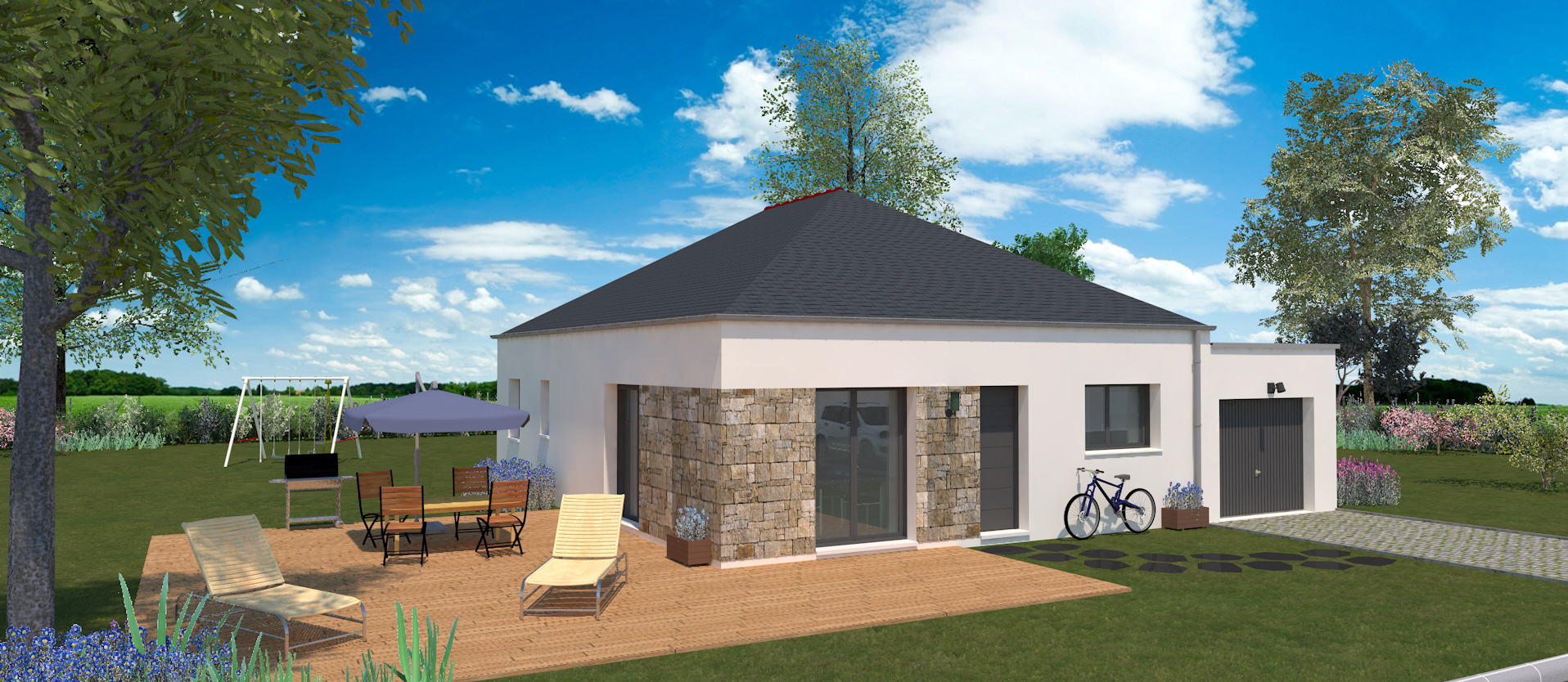 Maison plain pied 3 chambres garage