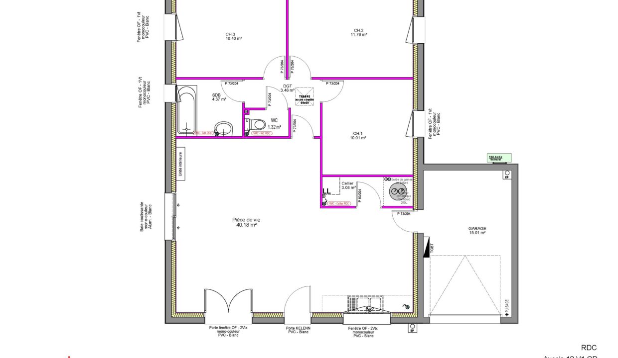 Maison plain pied 3 chambres garage modèle 12v1