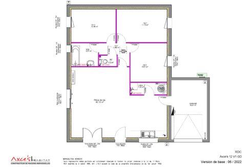 Maison plain pied 3 chambres garage modèle 12v1