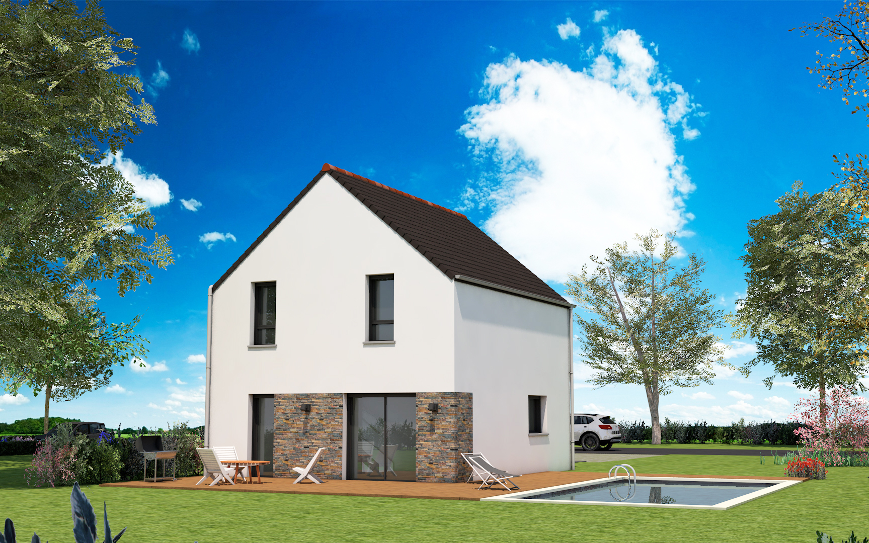 Maison à étage moderne construite en Bretagne par Axce's Habitat