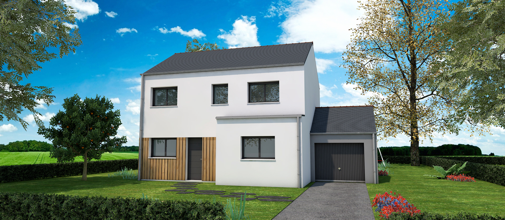 Axces Habitat Constructeur De Maison En Bretagne AXCES 17 V4 GD 2P AVANT Perspective 5